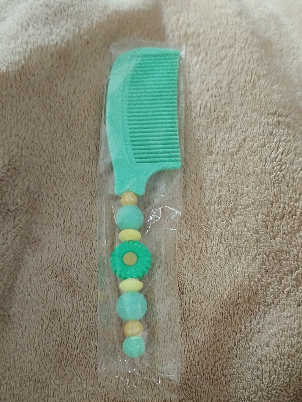 Kids Mint Green Flower Bead Comb -  Accessory